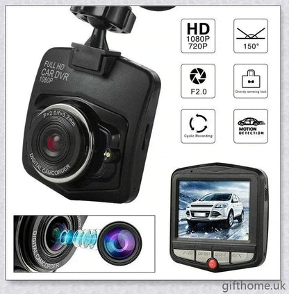 Dual lens car dash cam with 360-degree swivel and motion sensor for comprehensive road surveillance and incident recording