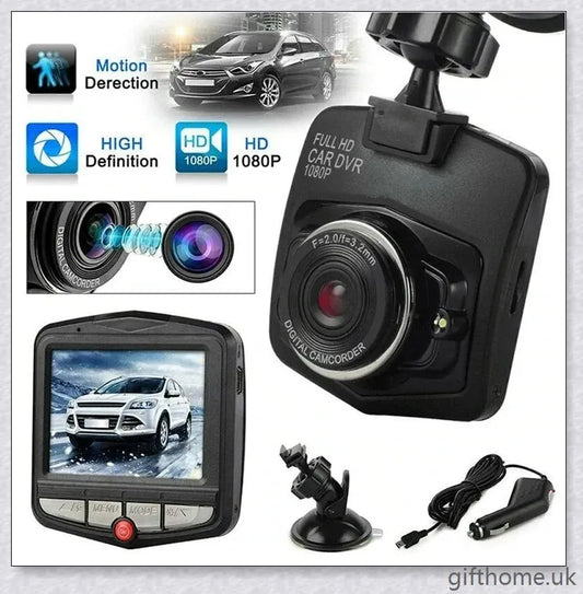 Dual lens car dash cam with 360-degree swivel and motion sensor for comprehensive road surveillance and incident recording
