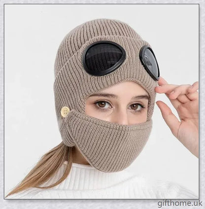 Aviator glasses ear with velvet warm wool hat, a premium British-made accessory featuring premium wool construction and a cosy velvet lining