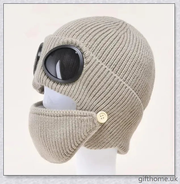 Aviator glasses ear with velvet warm wool hat, a premium British-made accessory featuring premium wool construction and a cosy velvet lining