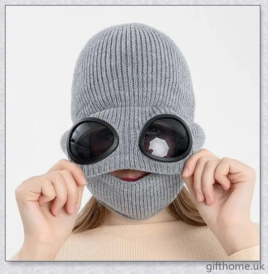 Aviator glasses ear with velvet warm wool hat, a premium British-made accessory featuring premium wool construction and a cosy velvet lining