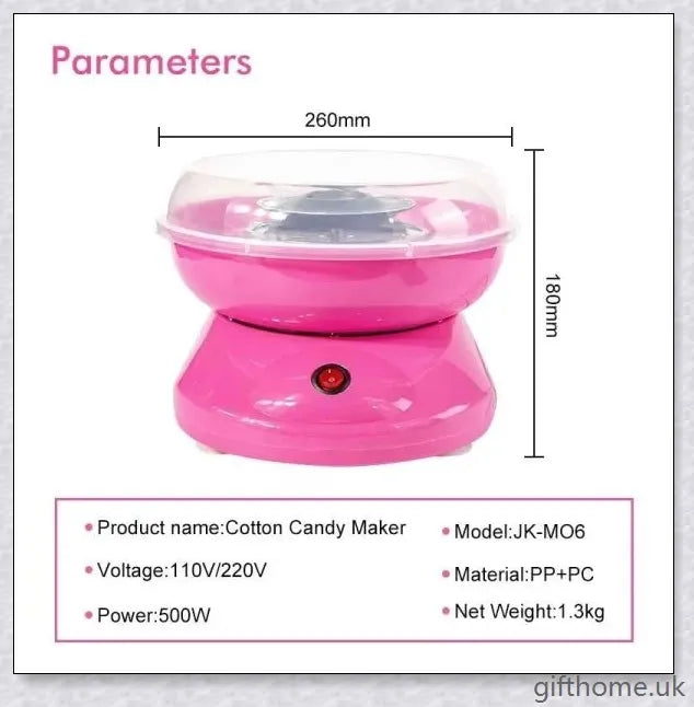 A red cotton candy maker machine on a counter, creating fluffy, cloud-like cotton candy.