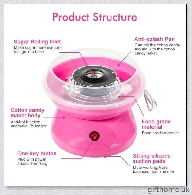 A red cotton candy maker machine on a counter, creating fluffy, cloud-like cotton candy.