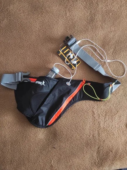 Running Water Bottle Waist Pack with adjustable strap, water bottle holder, and reflective safety features