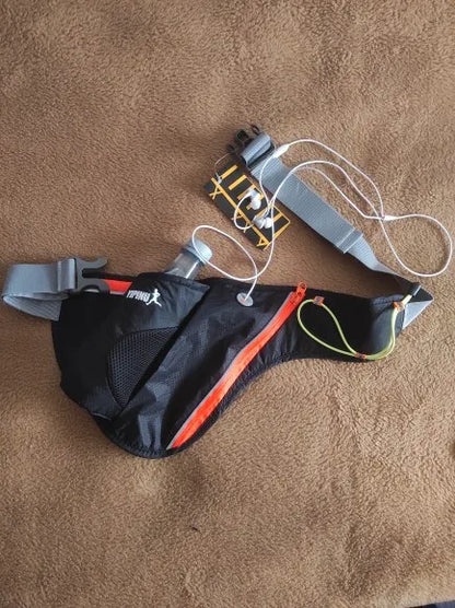 Running Water Bottle Waist Pack with adjustable strap, water bottle holder, and reflective safety features