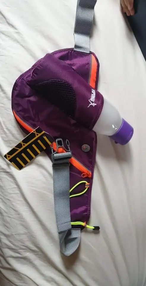 Running Water Bottle Waist Pack with adjustable strap, water bottle holder, and reflective safety features