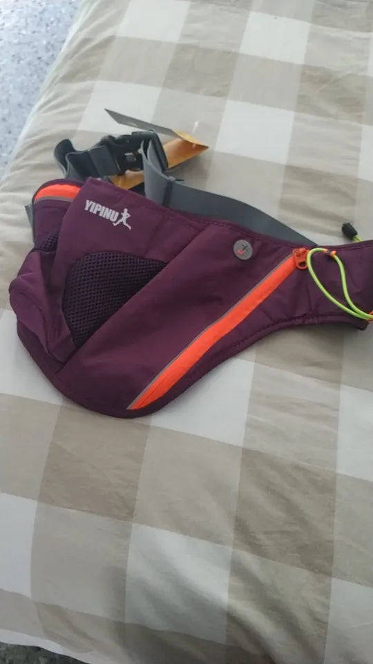 Running Water Bottle Waist Pack with adjustable strap, water bottle holder, and reflective safety features