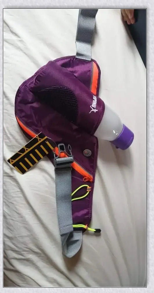 Running Water Bottle Waist Pack with adjustable strap, water bottle holder, and reflective safety features