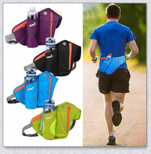 Running Water Bottle Waist Pack with adjustable strap, water bottle holder, and reflective safety features