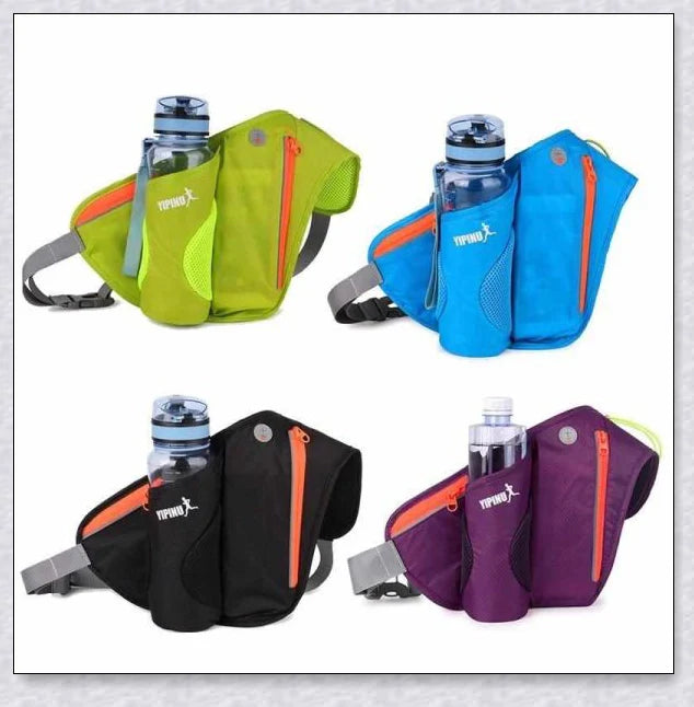 Running Water Bottle Waist Pack with adjustable strap, water bottle holder, and reflective safety features