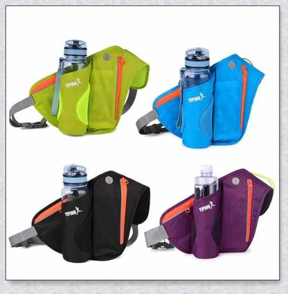Running Water Bottle Waist Pack with adjustable strap, water bottle holder, and reflective safety features