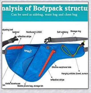 Running Water Bottle Waist Pack with adjustable strap, water bottle holder, and reflective safety features