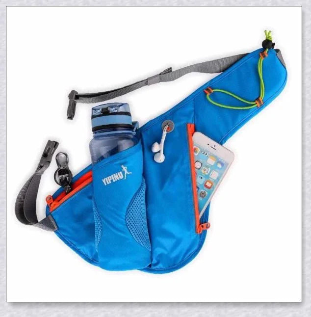Running Water Bottle Waist Pack with adjustable strap, water bottle holder, and reflective safety features