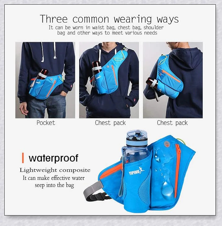 Running Water Bottle Waist Pack with adjustable strap, water bottle holder, and reflective safety features