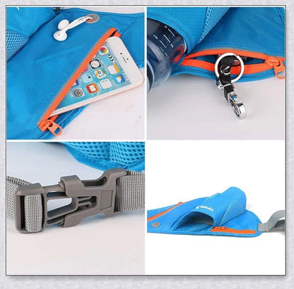 Running Water Bottle Waist Pack with adjustable strap, water bottle holder, and reflective safety features