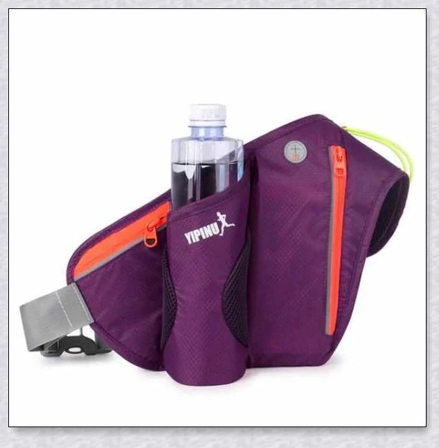 Running Water Bottle Waist Pack with adjustable strap, water bottle holder, and reflective safety features