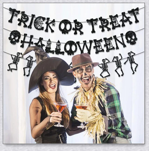 Set of 3 Greetreat Happy Halloween Trick or Treat Banners with bold skull and 'Trick or Treat' designs