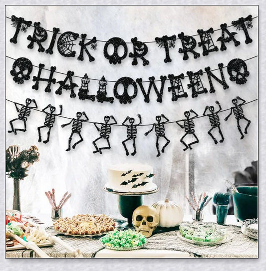 Set of 3 Greetreat Happy Halloween Trick or Treat Banners with bold skull and 'Trick or Treat' designs