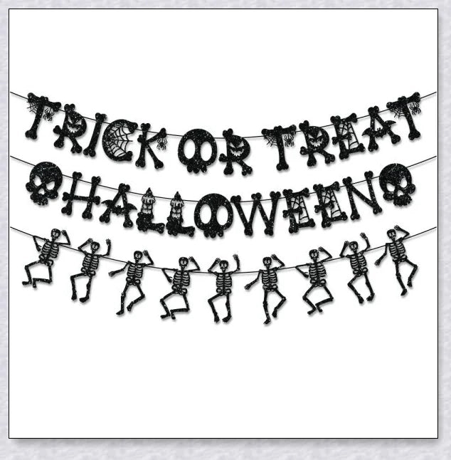 Set of 3 Greetreat Happy Halloween Trick or Treat Banners with bold skull and 'Trick or Treat' designs