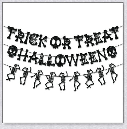 Set of 3 Greetreat Happy Halloween Trick or Treat Banners with bold skull and 'Trick or Treat' designs