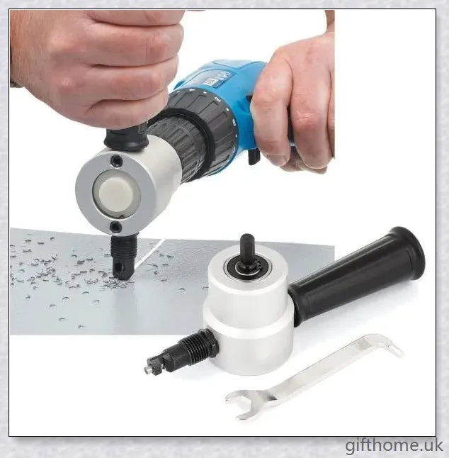 Premium Double-Head Metal Sheet Cutter & Drill Attachment - Compact, Adjustable, and Powerful Cutting Tool