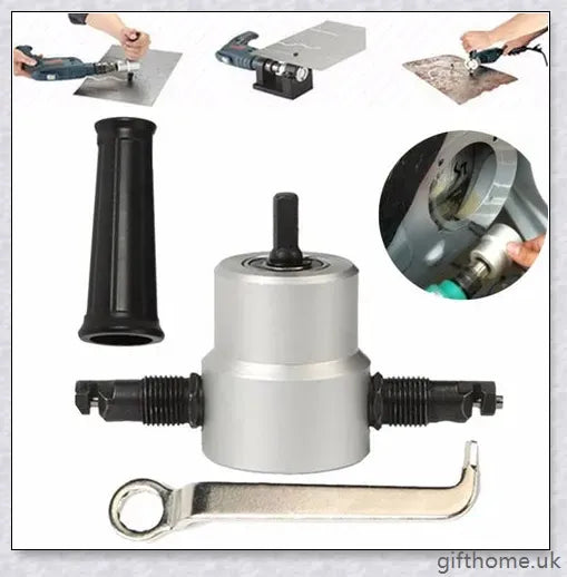 Premium Double-Head Metal Sheet Cutter & Drill Attachment - Compact, Adjustable, and Powerful Cutting Tool