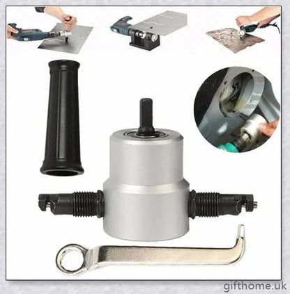 Premium Double-Head Metal Sheet Cutter & Drill Attachment - Compact, Adjustable, and Powerful Cutting Tool