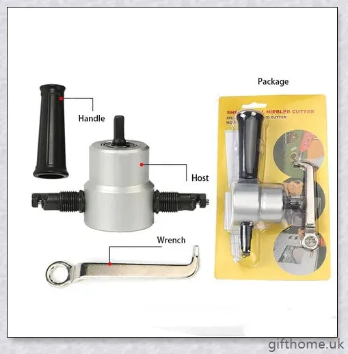 Premium Double-Head Metal Sheet Cutter & Drill Attachment - Compact, Adjustable, and Powerful Cutting Tool