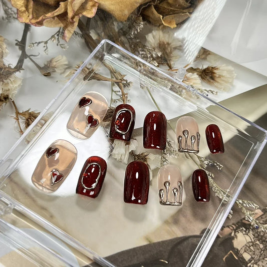 Trendha Passionate Red Cat's Eye Bridal Nails - Exquisite handcrafted nails with captivating cat's eye effect for elevated wedding day style