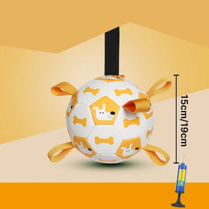 Interactive Dog Football Toy with Grab Tabs: A durable leather ball with easy-to-grip tabs for engaging playtime and training.