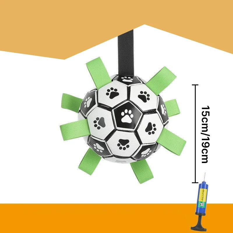 Interactive Dog Football Toy with Grab Tabs: A durable leather ball with easy-to-grip tabs for engaging playtime and training.