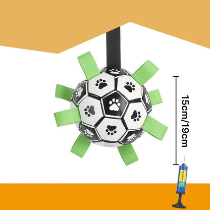 Interactive Dog Football Toy with Grab Tabs: A durable leather ball with easy-to-grip tabs for engaging playtime and training.