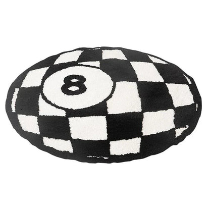Billiards 8 Ball Tufted Area Rug with a striking black 8 ball design surrounded by a bold red circle
