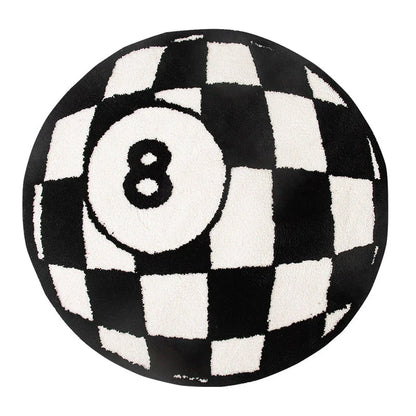 Billiards 8 Ball Tufted Area Rug with a striking black 8 ball design surrounded by a bold red circle