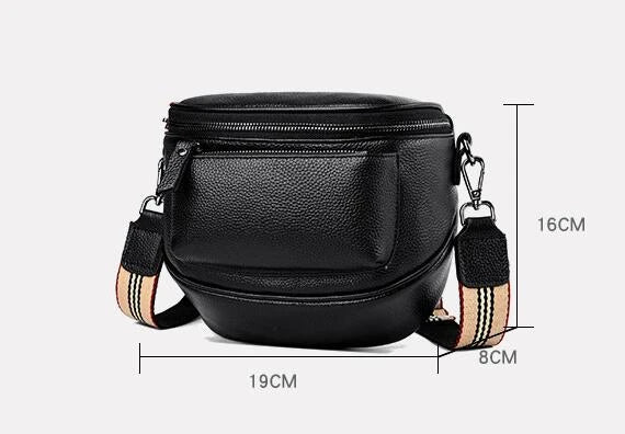 A stylish women's leather diagonal saddle bag in various colours, featuring a trendy and sophisticated design perfect for everyday use.