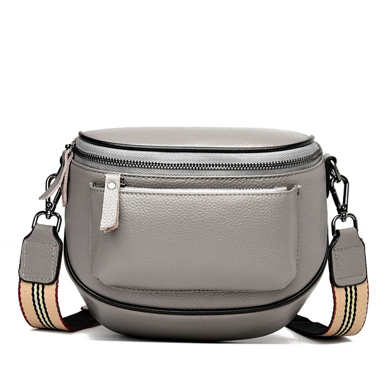 A stylish women's leather diagonal saddle bag in various colours, featuring a trendy and sophisticated design perfect for everyday use.