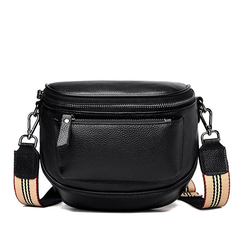 A stylish women's leather diagonal saddle bag in various colours, featuring a trendy and sophisticated design perfect for everyday use.
