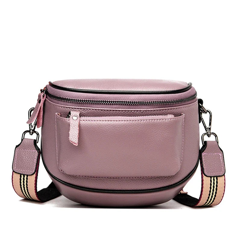A stylish women's leather diagonal saddle bag in various colours, featuring a trendy and sophisticated design perfect for everyday use.