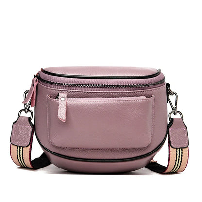 A stylish women's leather diagonal saddle bag in various colours, featuring a trendy and sophisticated design perfect for everyday use.