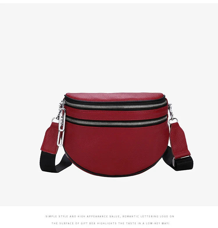 A stylish women's leather diagonal saddle bag in various colours, featuring a trendy and sophisticated design perfect for everyday use.