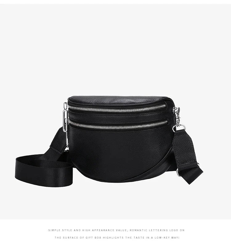 A stylish women's leather diagonal saddle bag in various colours, featuring a trendy and sophisticated design perfect for everyday use.