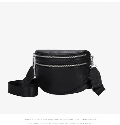 A stylish women's leather diagonal saddle bag in various colours, featuring a trendy and sophisticated design perfect for everyday use.