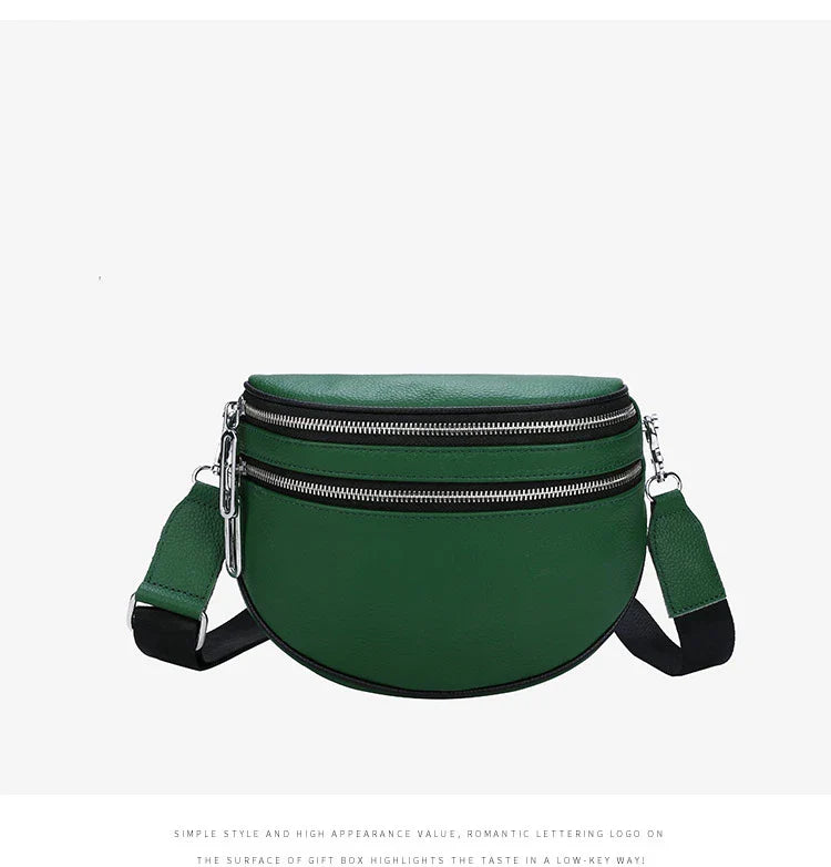 A stylish women's leather diagonal saddle bag in various colours, featuring a trendy and sophisticated design perfect for everyday use.