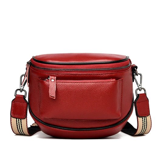 A stylish women's leather diagonal saddle bag in various colours, featuring a trendy and sophisticated design perfect for everyday use.