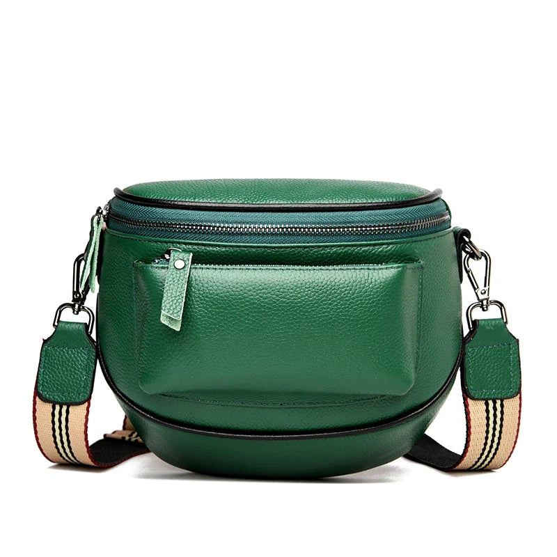 A stylish women's leather diagonal saddle bag in various colours, featuring a trendy and sophisticated design perfect for everyday use.
