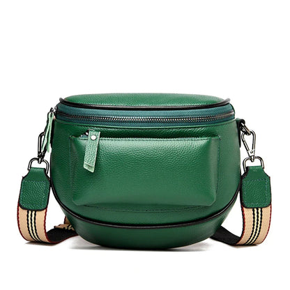 A stylish women's leather diagonal saddle bag in various colours, featuring a trendy and sophisticated design perfect for everyday use.