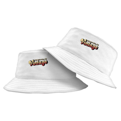 A vintage-inspired graphic bucket hat with a 'I'm Not Old I'm Vintage' design, made from high-quality materials for outdoor activities and casual wear.