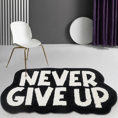Never Give Up Motivational Tufted Rug for Bathroom and Bedroom - Soft, Plush, Inspiring Home Decor
