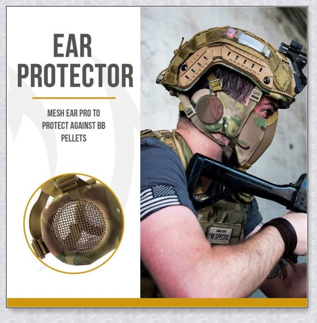 Tactical Foldable Mesh Mask With Ear Protection for Airsoft Gameplay