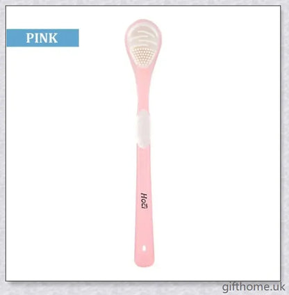 Double-sided tongue cleaner brush for adults, featuring a soft brush and scraper to gently and effectively remove bacteria and debris from the tongue.